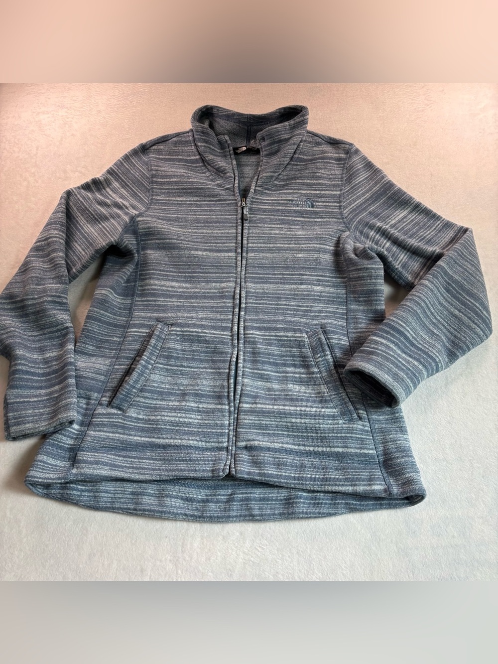 The North Face Women’s Blue-Gray Striped Full-Zip Fleece Jacket